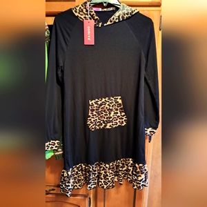 Girls Fall Leopard Print on Black NWT Hooded Gorlya Dress Size 12 Girls